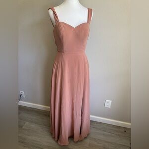 Azazie Denice Sheath Pleated Chiffon Dress with Slit Tan Pink Bridesmaid Women 8